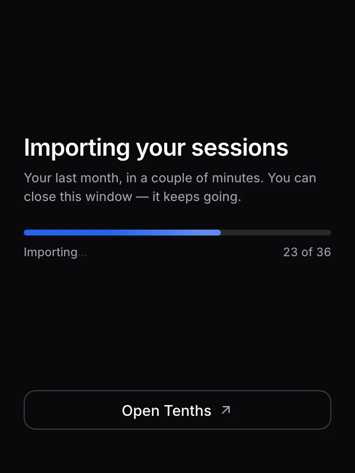 Importing your sessions: 23 of 36